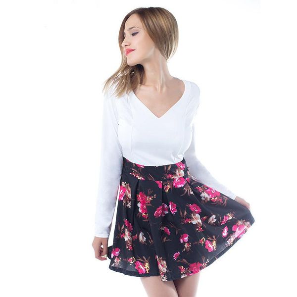 

2017 summer dresses floral casual stylish elegant print charming women v neck sleeveless zipper work office expansion dress, Black;gray