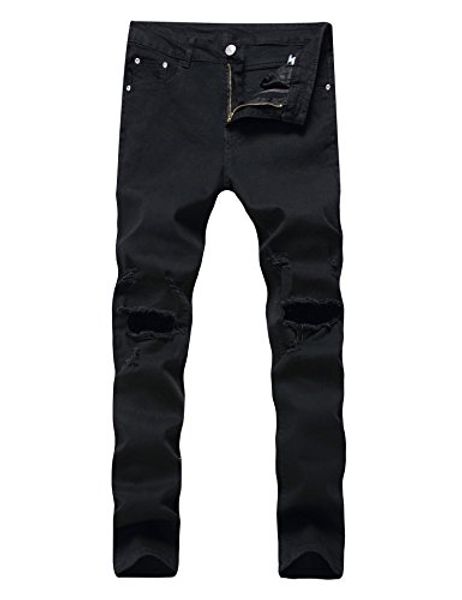 

enrica men's ripped skinny destroyed holes jeans slim fit denim pants, Blue