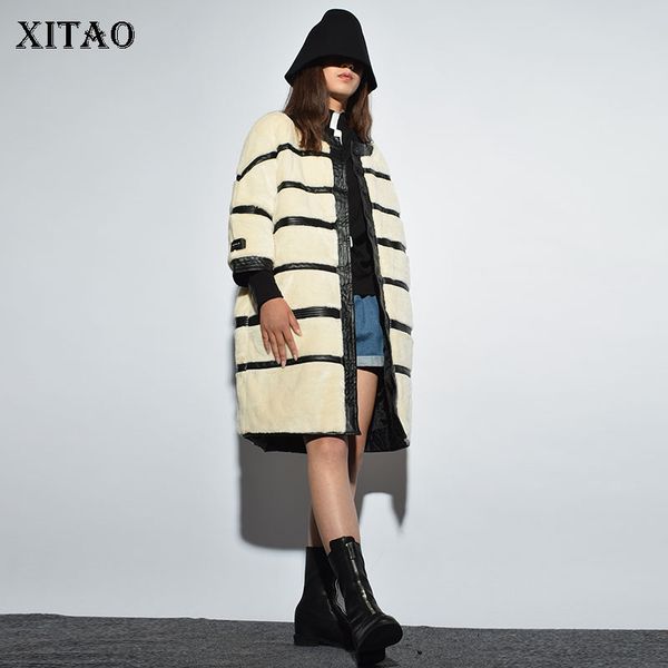 

xitao] 2018 autumn korea fashion new women covered button wide-waisted nine quarter sleeve o-neck knitted faux leater ljt4608, Black