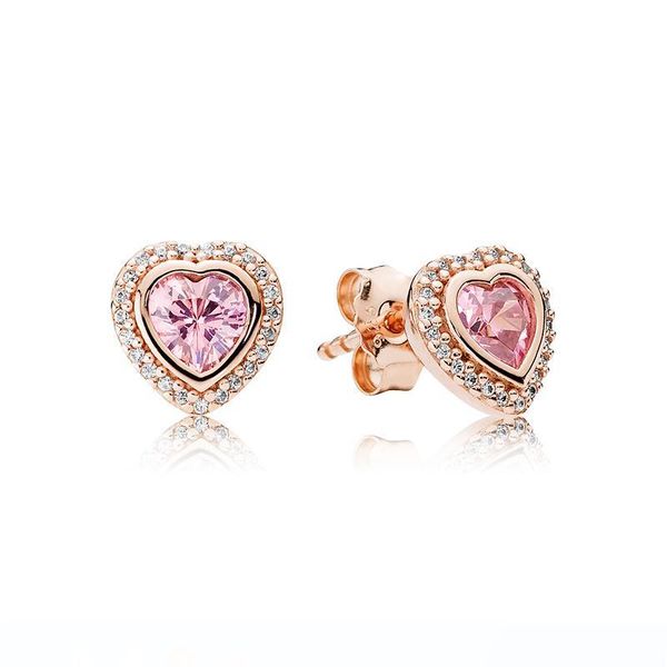

s925 sterling silver pink love heart розовое золото 18k покрыло серьги с оригинальной коробке fit pandora ювелирных изделий серьги стержня ж, Golden;silver