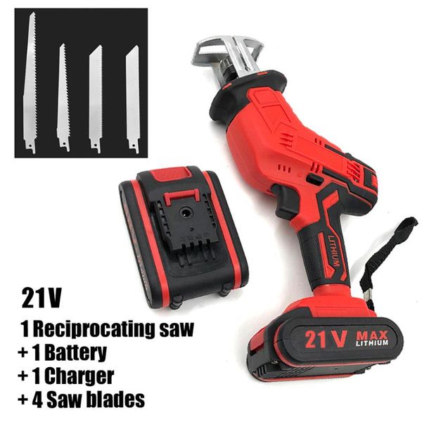 

21v reciprocating saw electric chainsaw for wood metal plasitic pipe cutting uk us eu au with 4 blades power tools