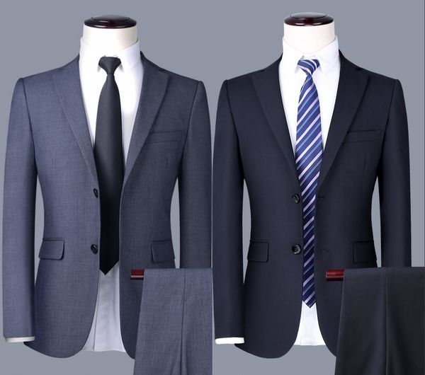 Casamento Smoking Mens Preto Terno Prom Vestido Acessórios Ternos para Homens Slim Cinza Traje de Hombre (Jacket + Calças)