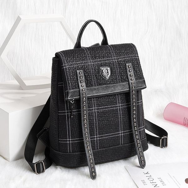 

waterproof genuine leather backpack women multi pocket travel backpacks female rivet woman school bag for teenage girls mochila