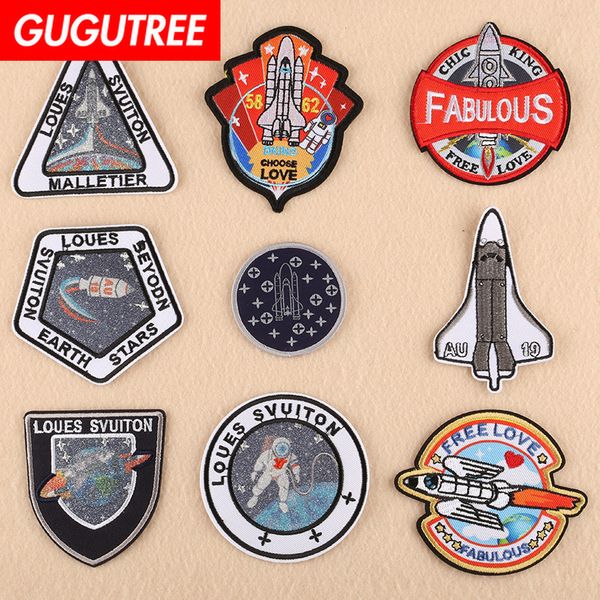 

gugutree one set embroidery scenery space spaceman rocket patch animal patches badges applique patches for clothing dk-76, Black