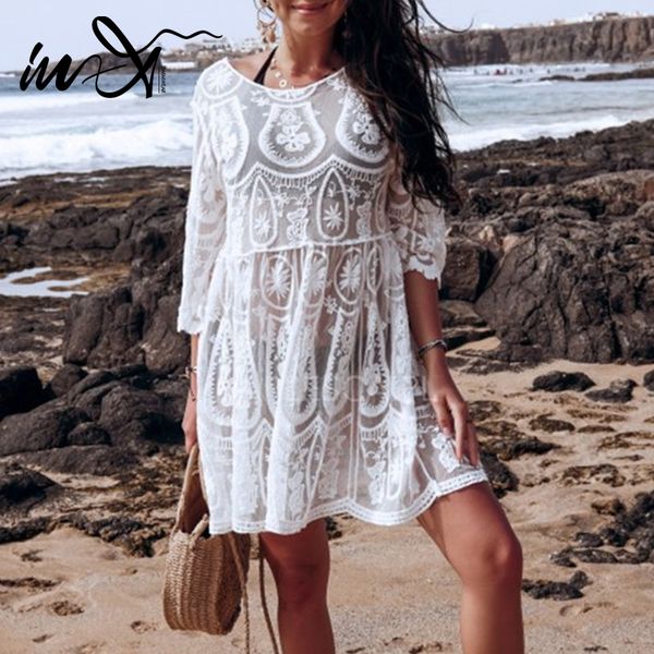 

в-x sexy прозрачной сетки пляжа платье женщин белые кружева купальник женских сопроводительные апы женских выдалбливают купальников прикрыва