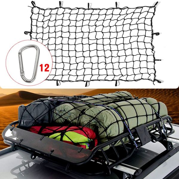 

cargo net car luggage net baggage fixed net 47.24x70.86 inch for jeep wrangler roofcargo carrier (black)