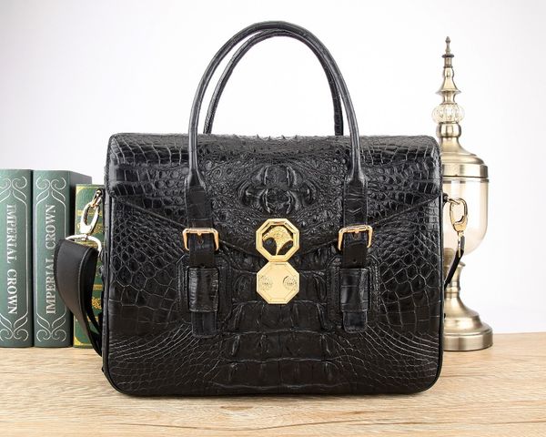 

Luxury quality men 039 genuine real 100 crocodile kin briefca e lapbag crocodile kin bu ine men bag brown color