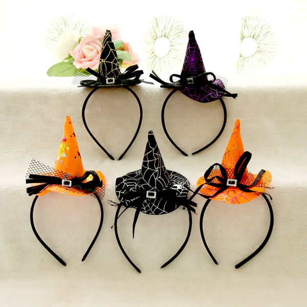 

children halloween pumpkin hat witch hairbandkids masquerade party dress witch headband luxury designer accessories, Slivery;white