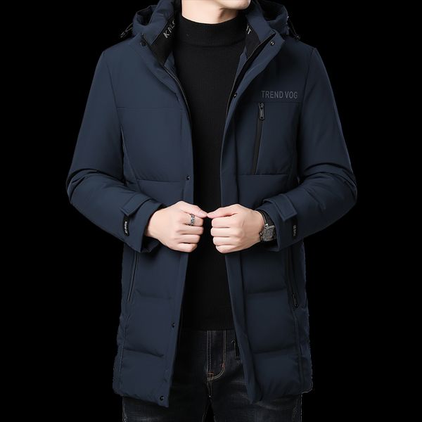 

hollirtiger simple windproof men's down jacket 100% white duck down men long snow outerwear hat detachable hooded thick coat, Black