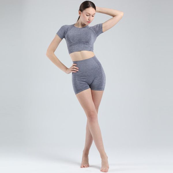 

womens designer yoga suit running sport short sleeve sweatsuit seamless fitness tight yoga casual shorts suit two pieces sets sale