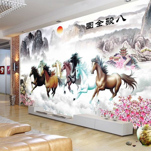 

3d chinese classic horses mural wallpaper silk hd personality unique home living room bedroom wall covering