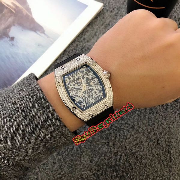 

edition rm 67-01ti skeleton dial miyota mechanical hand-winding rm67-01 ti mens watch silver diamonds case rubber strap sport watches, Slivery;brown