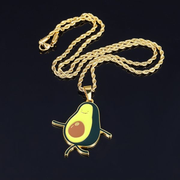 

мужские ледяной хип-хоп цепи авокадо подвески ожерелья из нержавеющей стали дизайнер ювелирных изделий золото серебро цвет мода панк ожерель, Silver