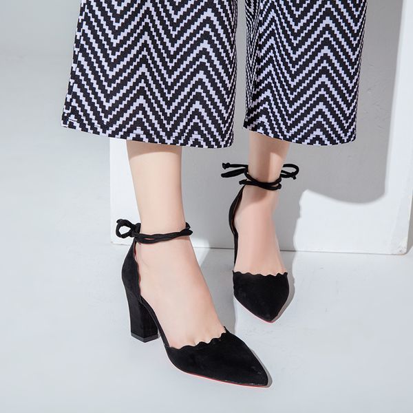 

high heels shoes woman cross-tied flock pointed toe thin heels pumps shoes female nude elegant sandals party wedding sho u22-13, Black