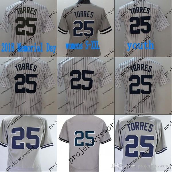 

#25 Gleyber Torres 2018 Memorial Day Jersey New York Mens Womens Youth Gleyber Torres Baseball Jerseys Cheap White Grey S-XXXL