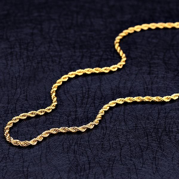 

wholesale 3mm titanium steel gold twisted rope chain necklace fashion party jewelry for men and women christmas gifts drop ship, Silver