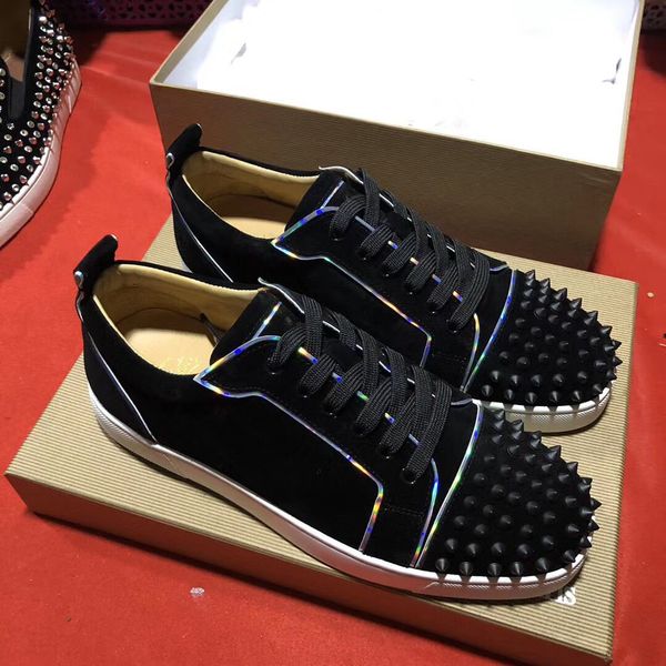 

seasonal offers -- black suede junior spikes sneakers low women,men red bottom shoes outdoor studs factory trainers eu35-47