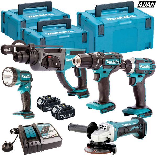 

Makita 18v lxt cordle 5pc mon ter kit with 2 x 4 0ah bl1840 dc18rc ca e
