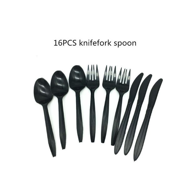 

16шт черная тема игры детская вечеринка нож вилка ложка праздничные принадлежности одноразовая посуда