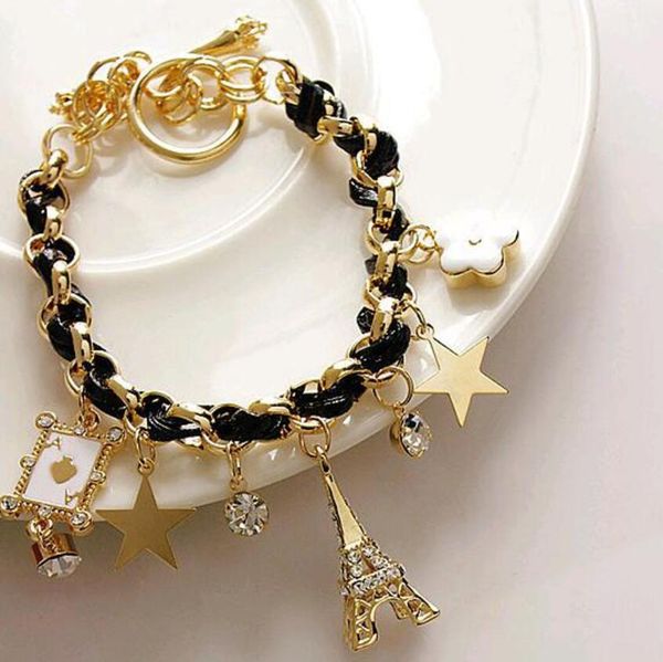 

мода цветок сердце покер эйфелева башня браслет плетение браслет для девочек женщин звезда ножные браслеты ювелирные изделия подарок 3 цвета, Golden;silver