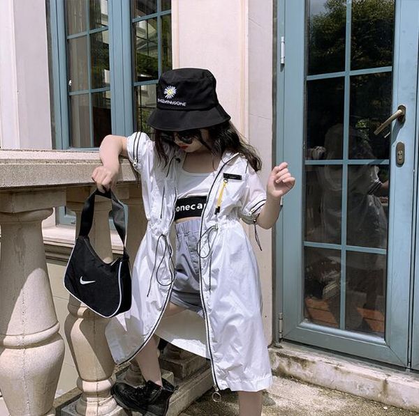 

2020 korean style fashion girls coat short sleeve summer girls coat 4-10 t f110, Blue;gray