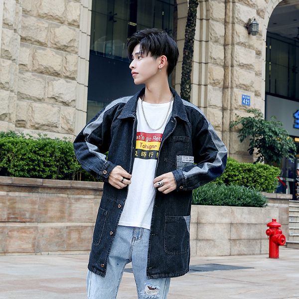 

new style cowboy casual coat men's mid-length loose and plus-sized denim jacket aberdeen men's, Black;brown