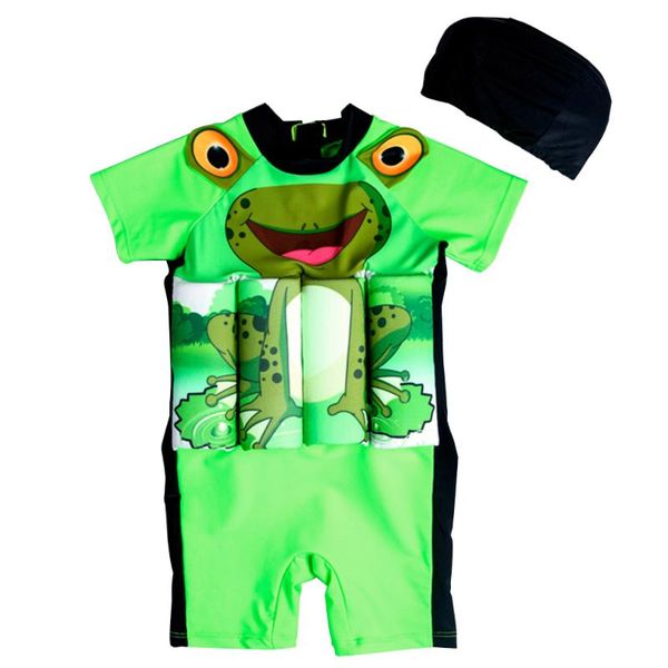 

children one-piece buoyancy floatation swimsuit with swim cap/hat baby girls&boys safe life vast kids frog swimming float suit