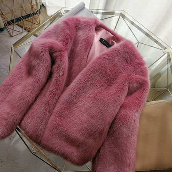 

women new winter faux fox fur coat, Black