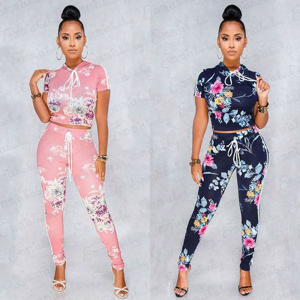 

women hoodies suit and sets casual hooded pants 2pcs track suits woman floral print trousers jumper clothing set, Gray