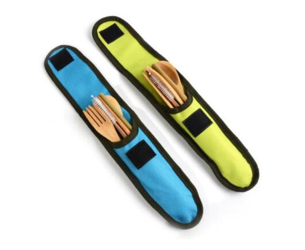 

dhl 6 шт. / компл. многоразовые бамбуковые путешествия набор столовых приборов бамбуковая вилка нож ложка палочки для еды соломенная щетка д