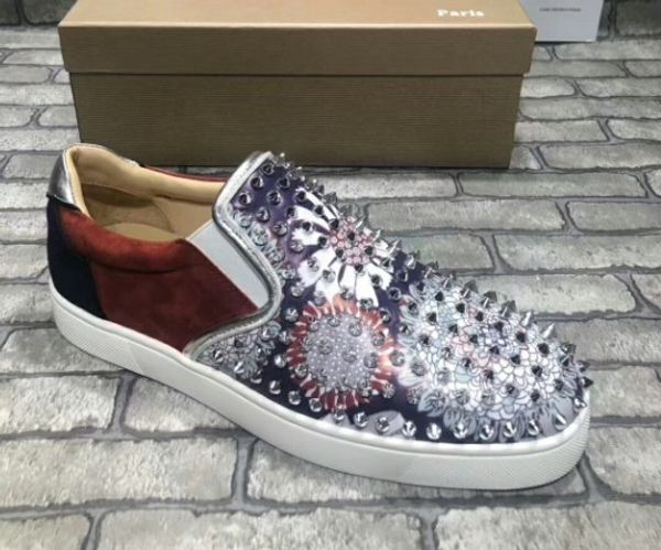

new designer red bottoms casual shoes slip-on roller boat mens women suede spike crystal leather sport sneakers box dust bag 36-47, Black