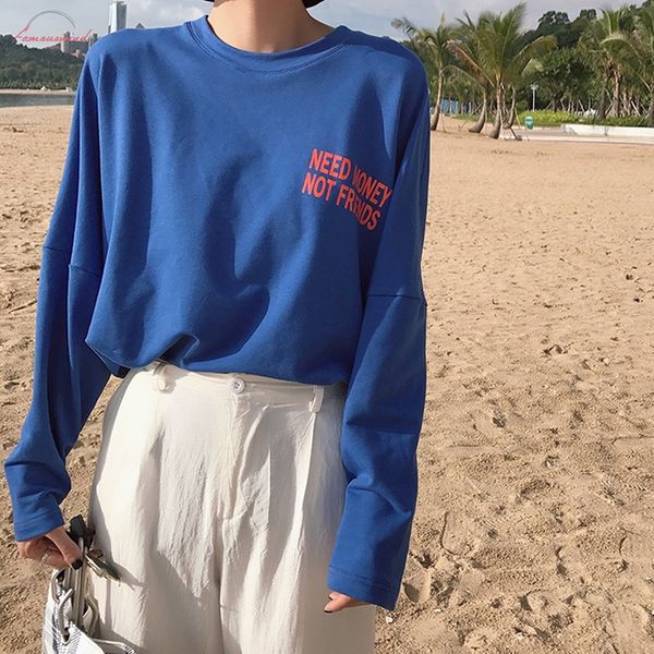 

new women t shirts harajuku loose polyester couple tee womens street ulzzang letter print o neck t shirt long sleeve oversized tshirt, White