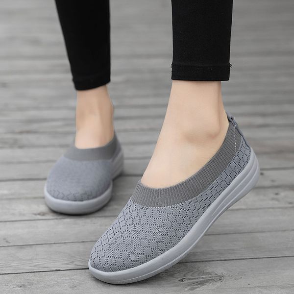 

комфортная мать обуви женщина мягкого дна неглубокого mouth stretch ткачество квартира дышащего поскользнуться на мокасины большого размера, Black