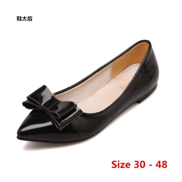 

women flat shoes butterfly-knot ballet shoes breathable pointed flats woman soft small big size 30 - 48, Black