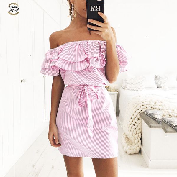 

summer women dress striped ruffles sundresses beach casual shirt short mini party dresses robe femme designer clothes, Black;gray