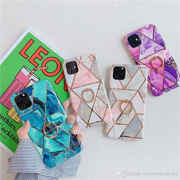 

shinning rhombus marble phone case for 2019 new iphone 11 iphone 11pro max case cover with ring bucket holder shell for iphone xs xr