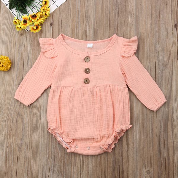

2019 children summer clothing 0-24m toddler infant baby girl boys bodysuits solid long sleeve ruffles jumpsuit sunsuit clothes, White