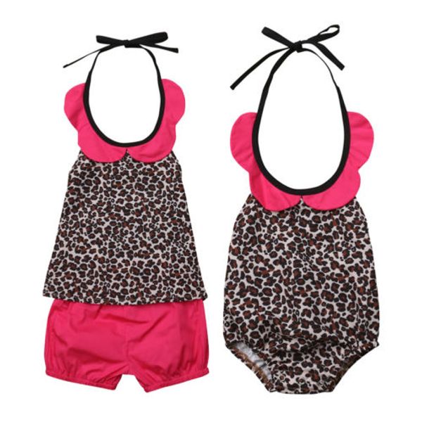 

toddler baby girl toddler kids clothes sets leopard print romper sleeveless backless shorts 2pcs set girls 0-5t, White