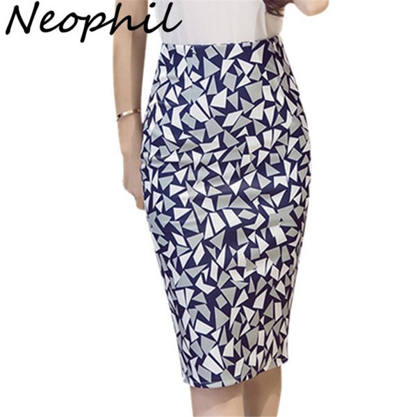 

neophil 2020 summer geometric print high waist ladies fashion plus size midi pencil skirts slim elegant office wear s0419, Black