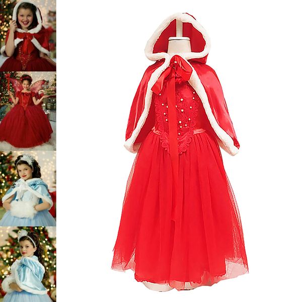 

wholesale kids girls princess style dress costume fancy dress with cape for party performance christmas m88, White;black
