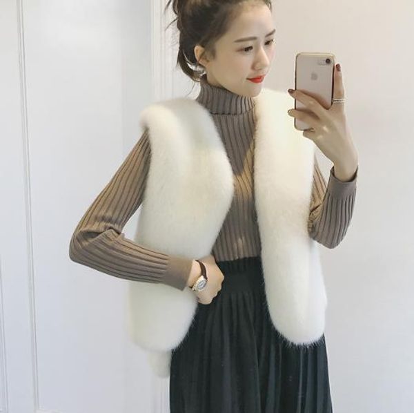 

vetement 2019 winter women's faux fur coat artificial fur vest furry vests femme jackets oversize furry fake gilet z15, Black
