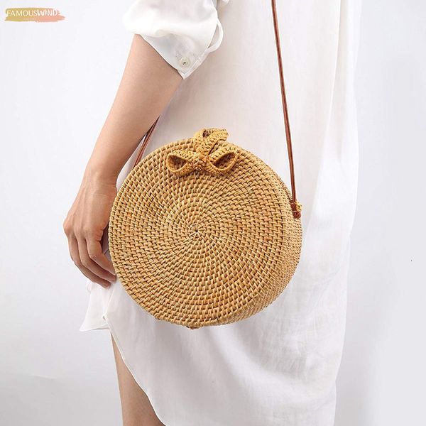 

bali vintage handmade crossbody leather bag round beach bag girls circle rattan bag small bohemian shoulder