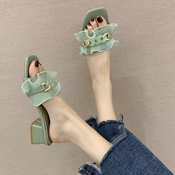 

slippers women summer shoes pantofle slides square heel low fashion butterfly-knot 2020 block pu rubber cotton fabric, Black