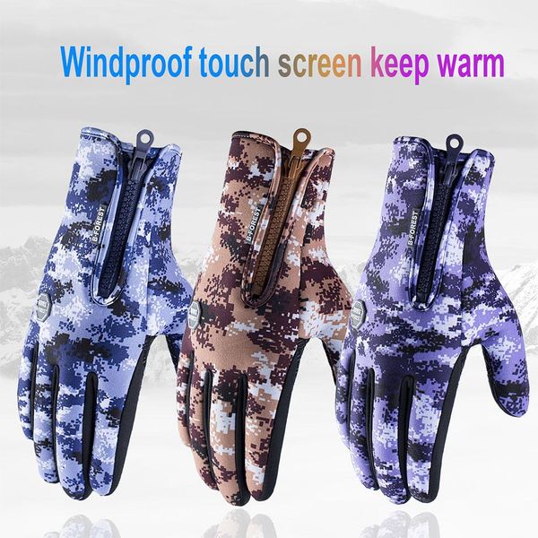 

mounchain outdoor winter hiking riding gloves waterproof touchscreen gloves plush windbreak warm sports, Black