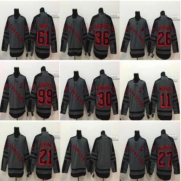 

mens new york rangers cross check #30 henrik lundqvist 36 zuccarello 99 gretzky 13 hayes 27 mcdonagh gray shadow charcoal hockey jerseys, Black;red