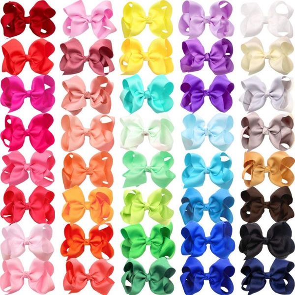 

40 colors 4.5 inch kid girls large ribbon hair bows clips accessories for toddlers kids girls hair accessories, Slivery;white