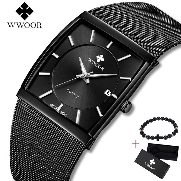2019 Top Brand Wwoor Luxury Mens Square Quartz Watches Male Date Black Stainless Steel Mesh Business Sports Men Watch Free Gift Expensive Watches Watches Online From Value222 319 29 Dhgate Com