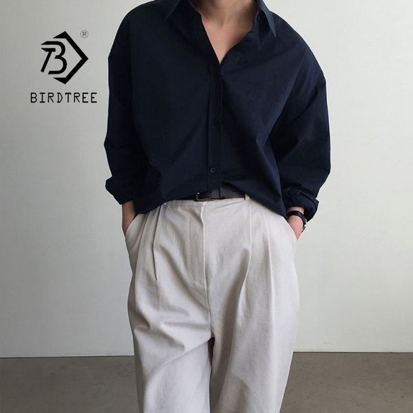 

2020 autumn new women solid vintage oversized navy shirt batwing sleeve blouse casual korean style feminina blusa t06541f, White