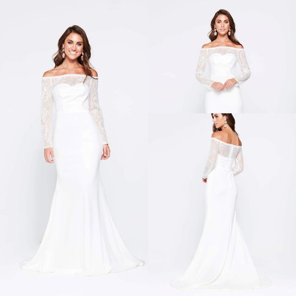 

white mermaid rita vinieris wedding dresses off shoulder long sleeve applique wedding gown sweep train custom robe de mariÃ©e