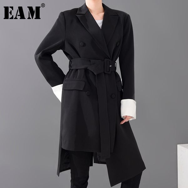

eam] women black irregular big size long blazer new lapel long sleeve loose fit jacket fashion spring autumn 2020 1s07001, White;black